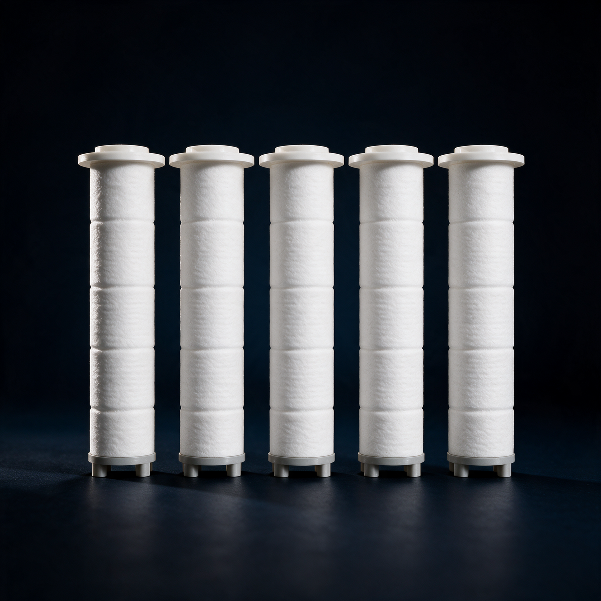 Five white PP replacement shower filter cartridges